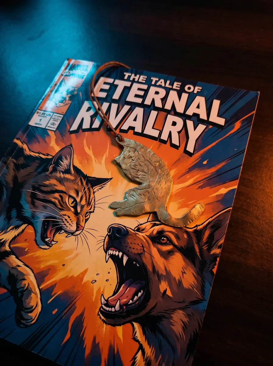 The Tale of Eternal Rivalry comic cover with the brass bookmark resting on it