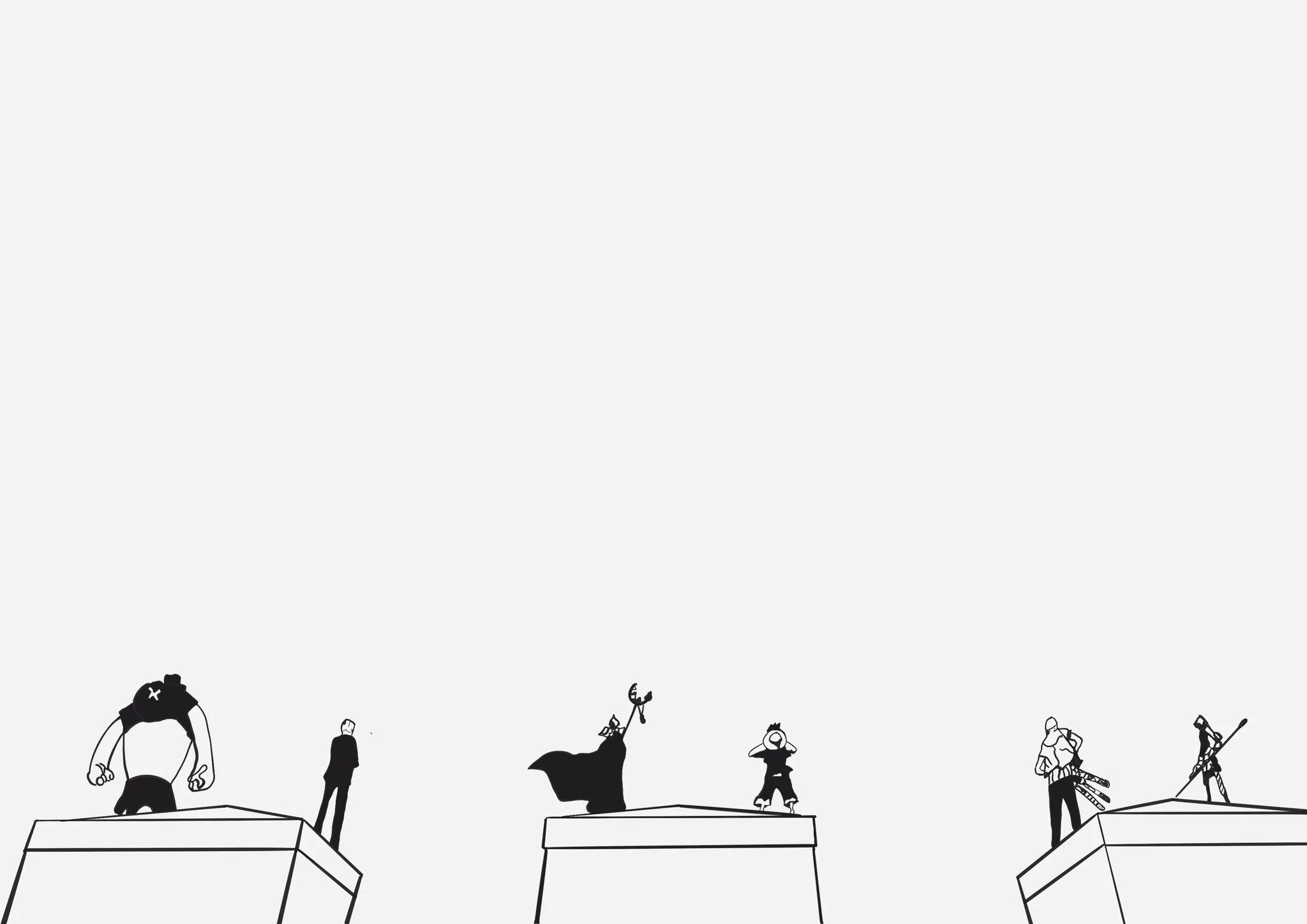 Robin – I Want to Live, lights on. In daylight, a few small figures stand on the rooftops of an empty white page.